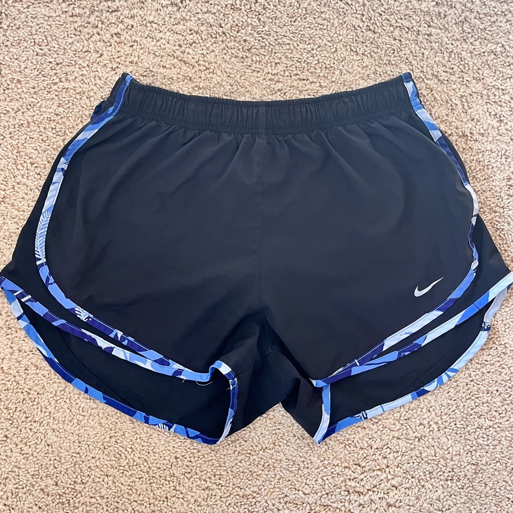 Nike Dri-Fit Black with Blue Floral Trim Running Shorts